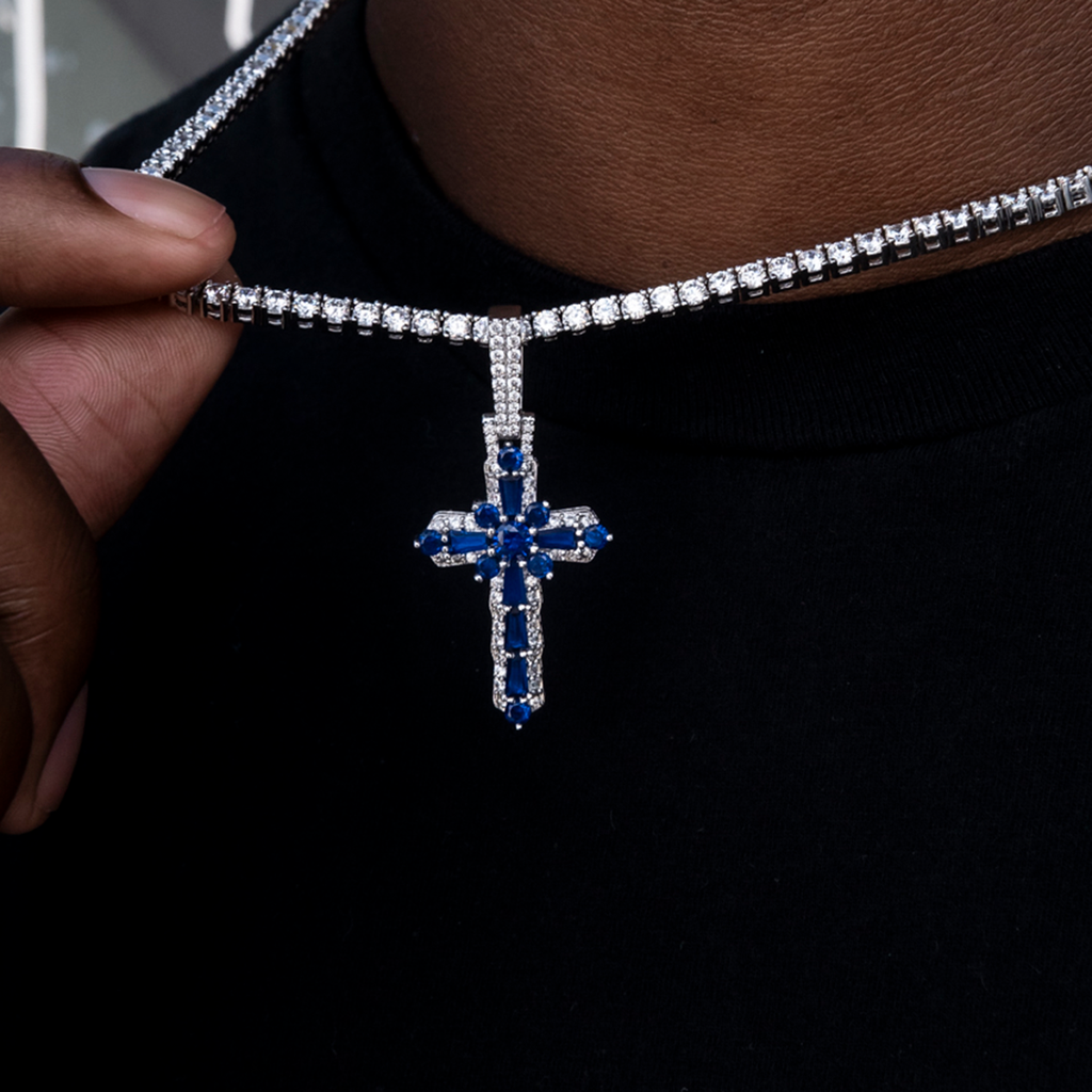 Colored Baguette Cross Pendant
