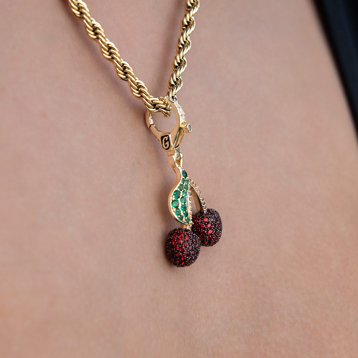 Cherry Clip On Charm Pendant in Yellow Gold