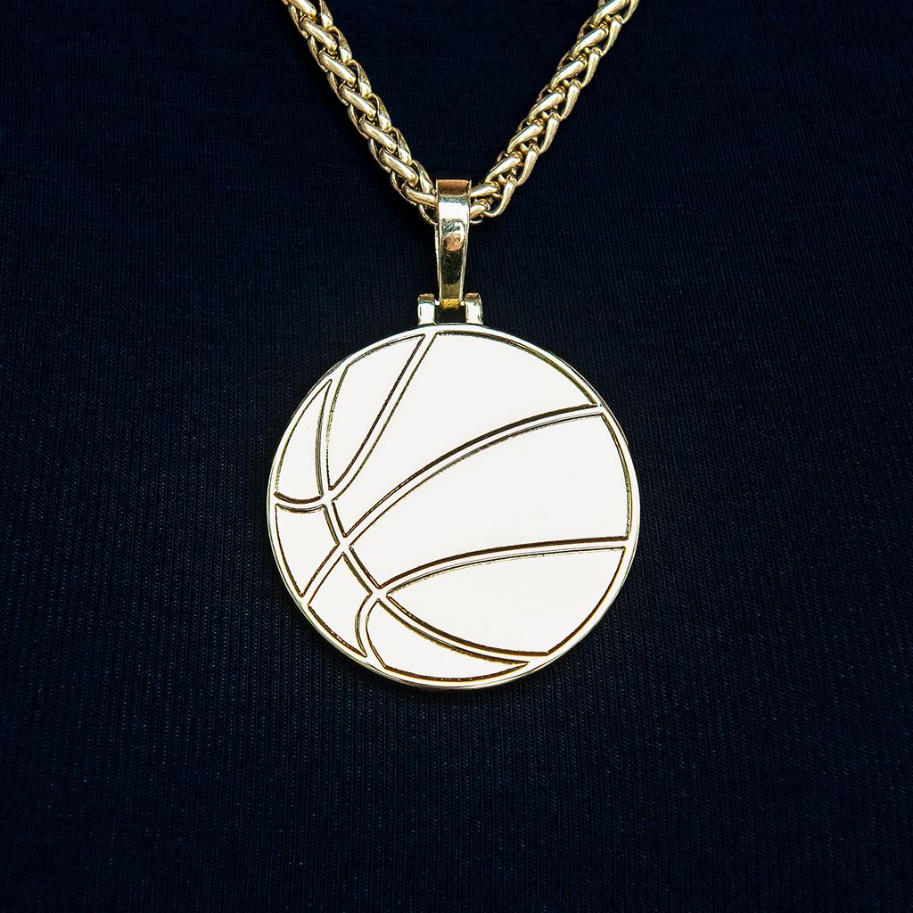 Basketball Coin Pendant in Yellow Gold