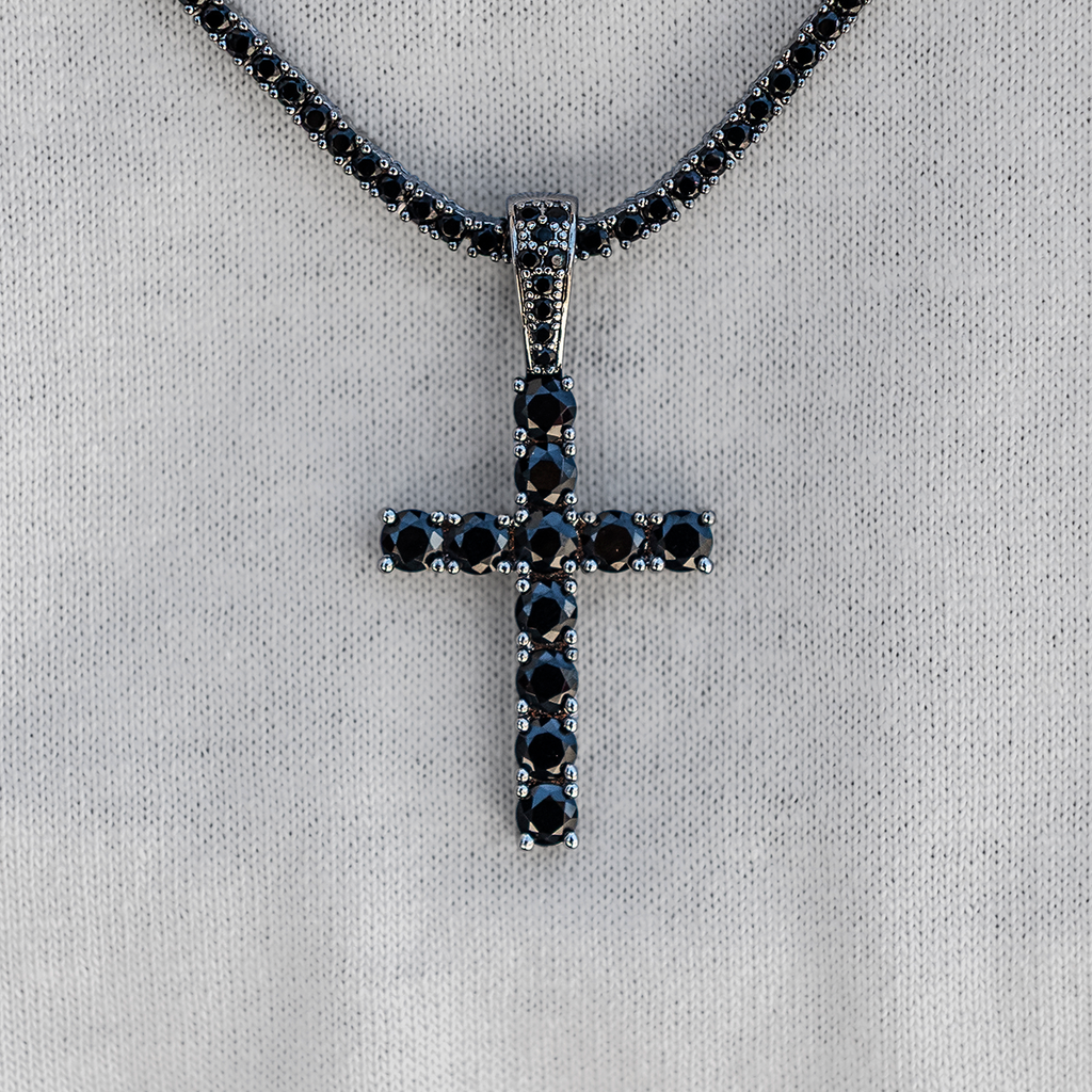 Black Stone Diamond Cross Pendant in Black