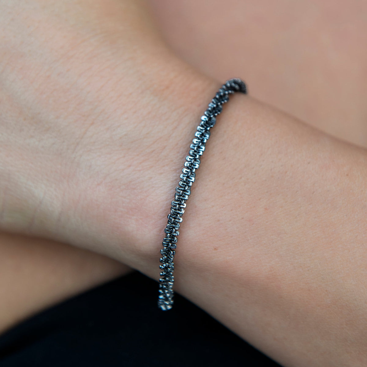 4MM Diamond Cut Popcorn Bracelet in Black